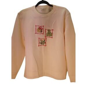 NWT Classic Elements Women's Med. Cream Christmas Holiday Embroidered Sweatshirt